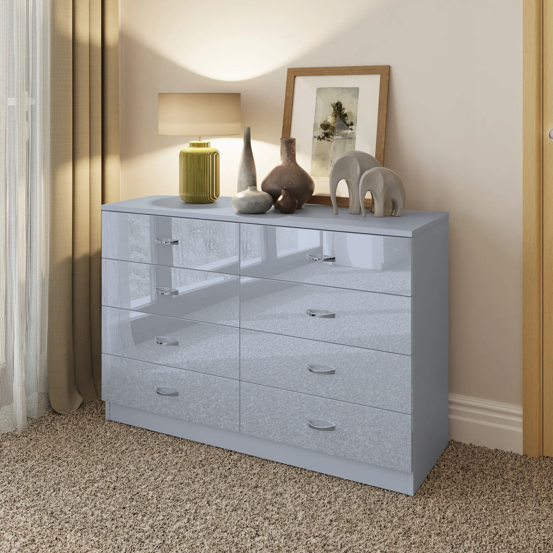 FWStyle Chilton 8 Drawer Chest Of Drawers - Grey Gloss Front