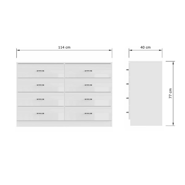 FWStyle Chilton 8 Drawer Chest Of Drawers - White Gloss Front