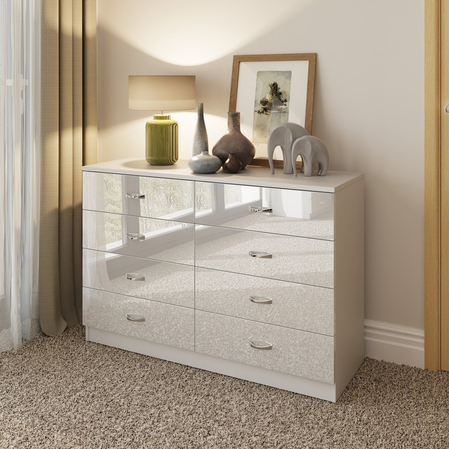 FWStyle Chilton 8 Drawer Chest Of Drawers - White Gloss Front