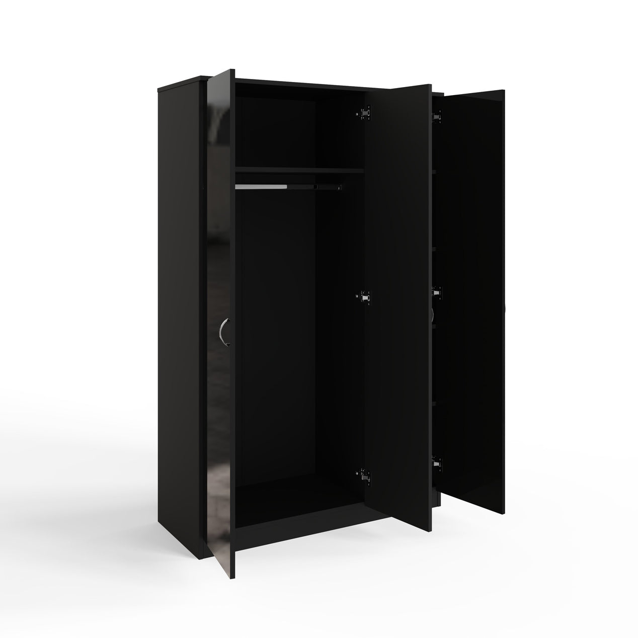 FWStyle Chilton 3 Door Wardrobe With Mirror - Black Gloss Front