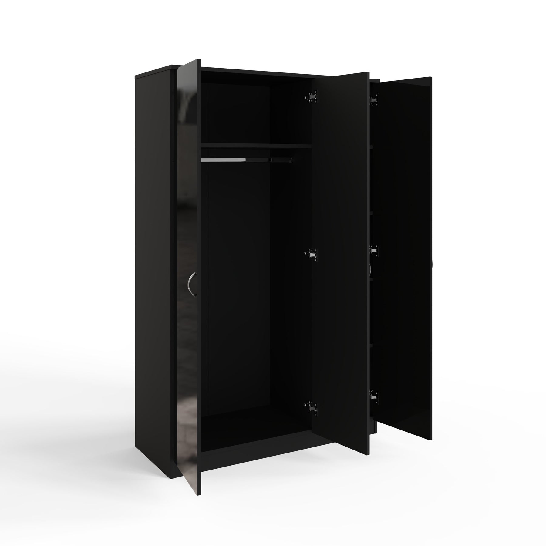 FWStyle Chilton 3 Door Wardrobe With Mirror - Black Gloss Front