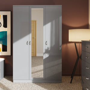 FWStyle Chilton 3 Door Wardrobe With Mirror - Grey Gloss Front