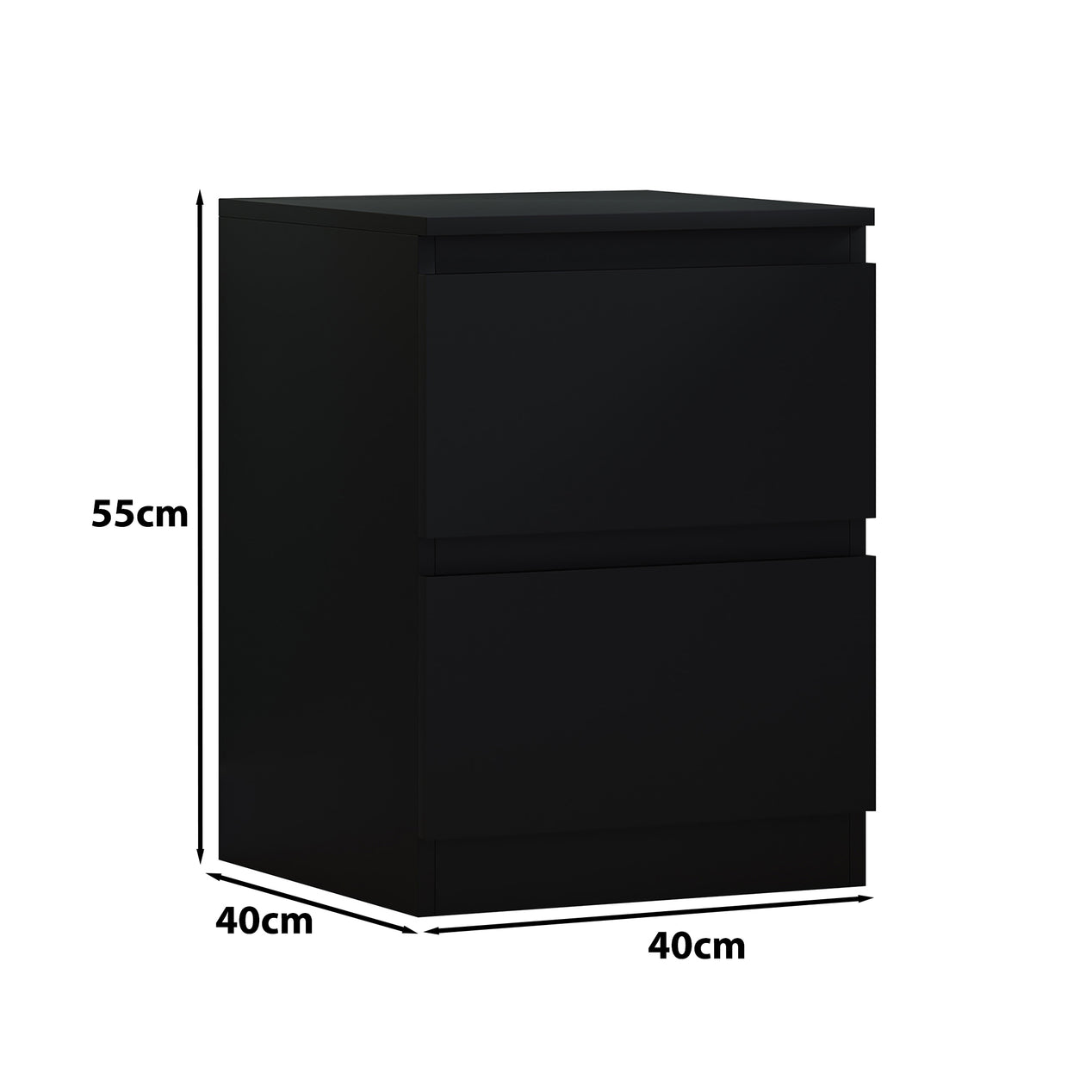 FWStyle Carlton 2 Drawer Bedside Nightstand - Matt Black