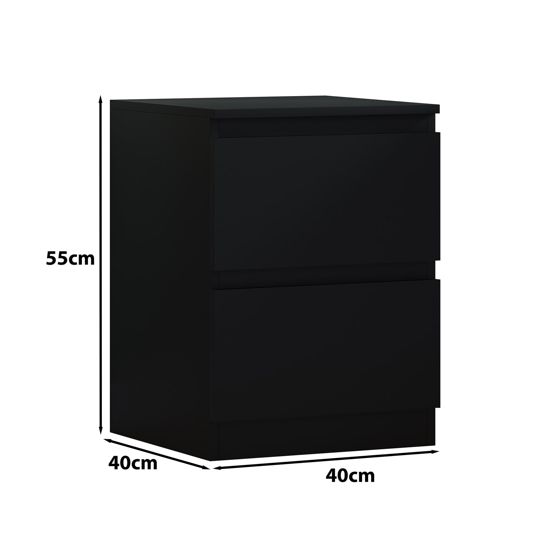 FWStyle Carlton 2 Drawer Bedside Nightstand - Matt Black
