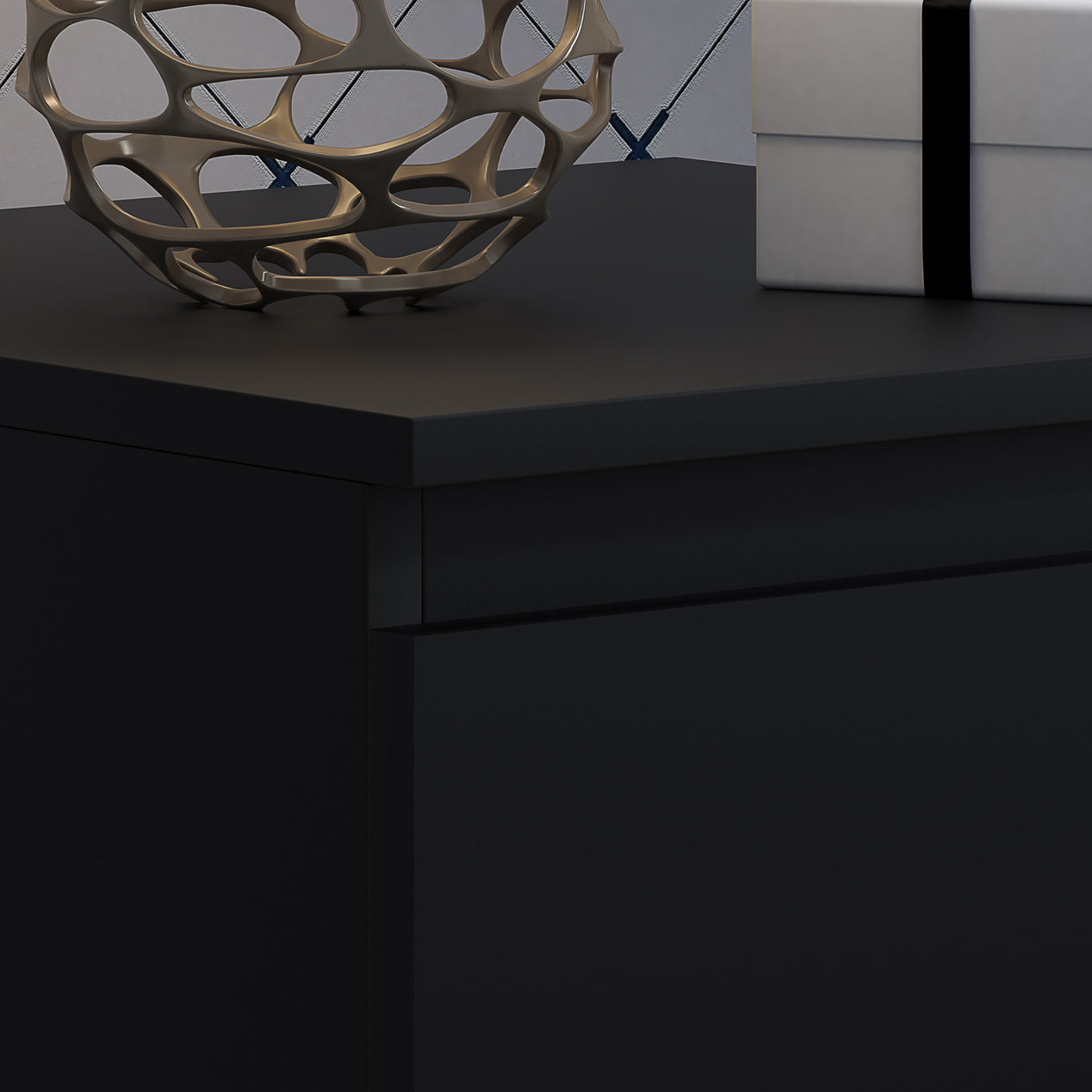 FWStyle Carlton 2 Drawer Bedside Nightstand - Matt Black