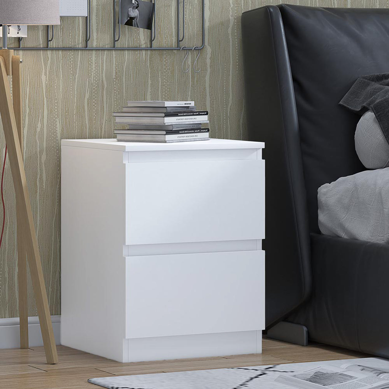 FWStyle Carlton 2 Drawer Bedside Nightstand - Matt White