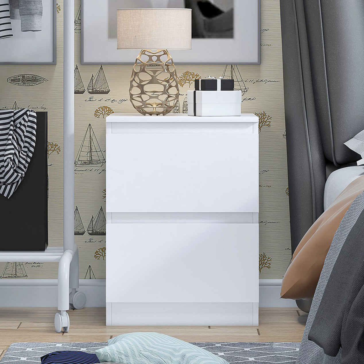 FWStyle Carlton 2 Drawer Bedside Nightstand - Matt White