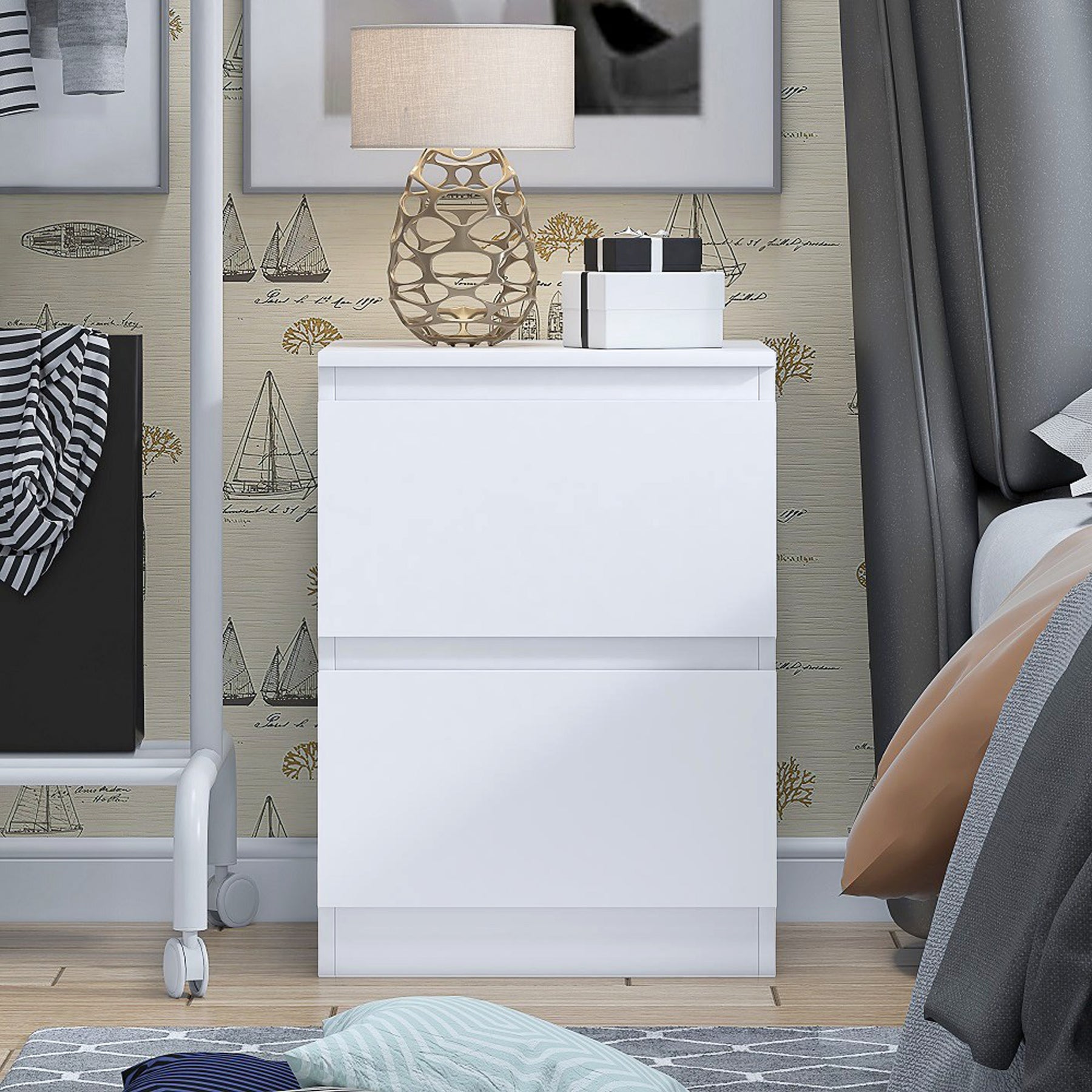 FWStyle Carlton 2 Drawer Bedside Nightstand - Matt White