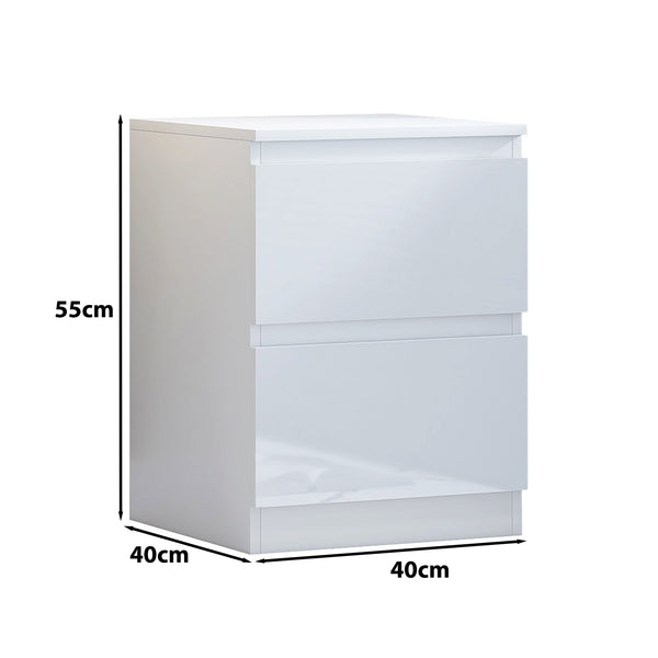 FWStyle Carlton 2 Drawer Bedside Nightstand - White Gloss Front