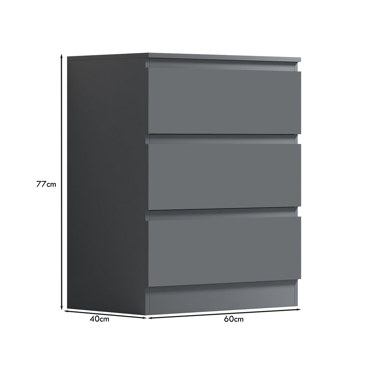 FWStyle Carlton 3 Drawer Chest Of Drawers - Matt Dark Grey