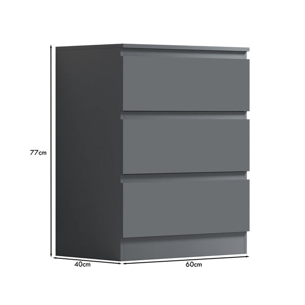 FWStyle Carlton 3 Drawer Chest Of Drawers - Matt Dark Grey
