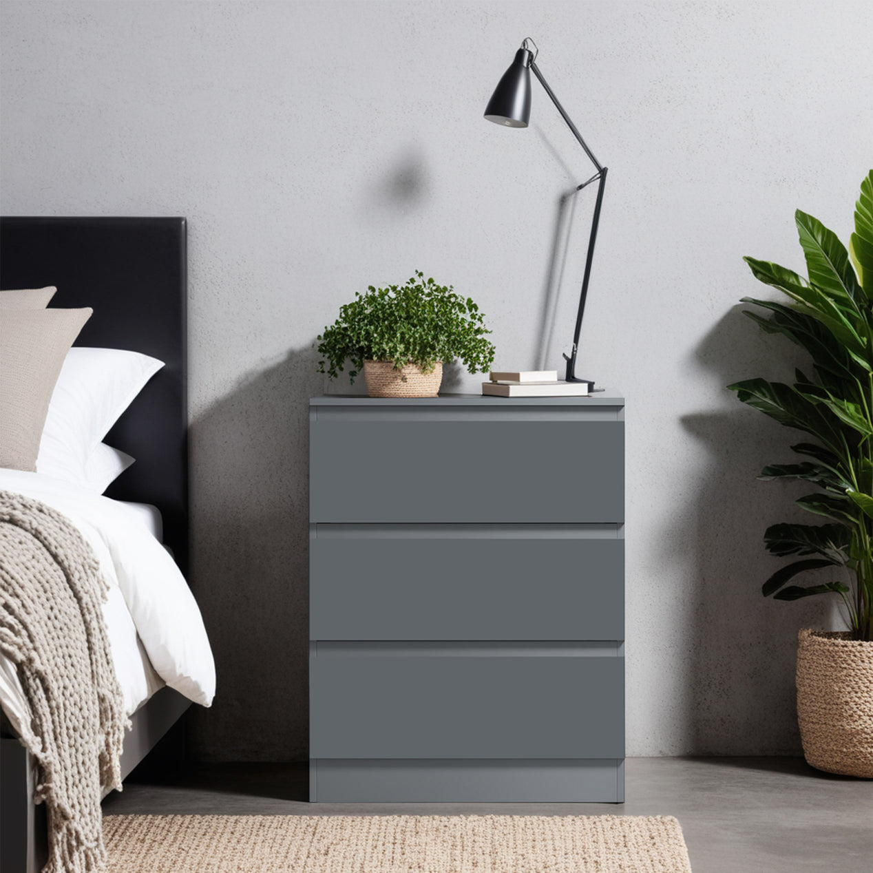 FWStyle Carlton 3 Drawer Chest Of Drawers - Matt Dark Grey