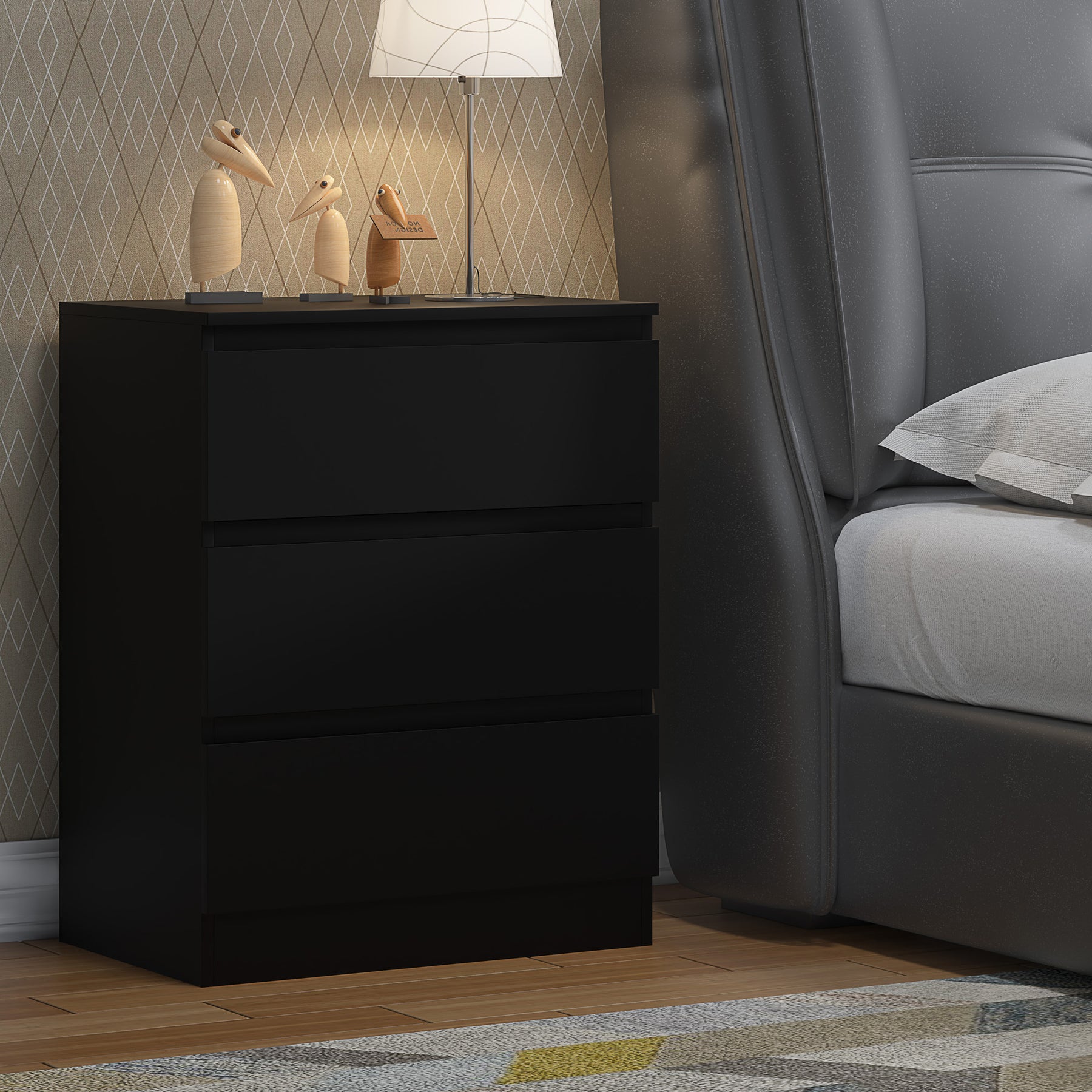 FWStyle Carlton 3 Drawer Chest Of Drawers - Matt Black