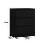 FWStyle Carlton 3 Drawer Chest Of Drawers - Matt Black