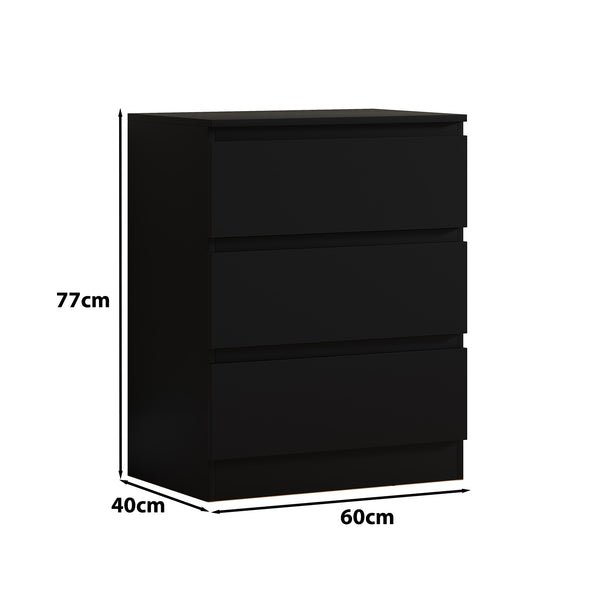 FWStyle Carlton 3 Drawer Chest Of Drawers - Matt Black
