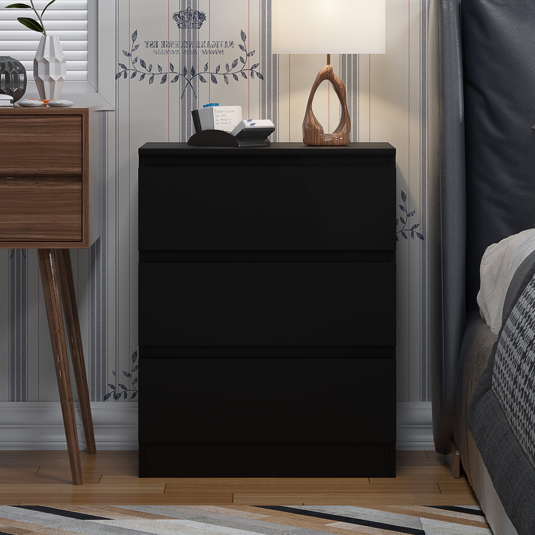 FWStyle Carlton 3 Drawer Chest Of Drawers - Matt Black