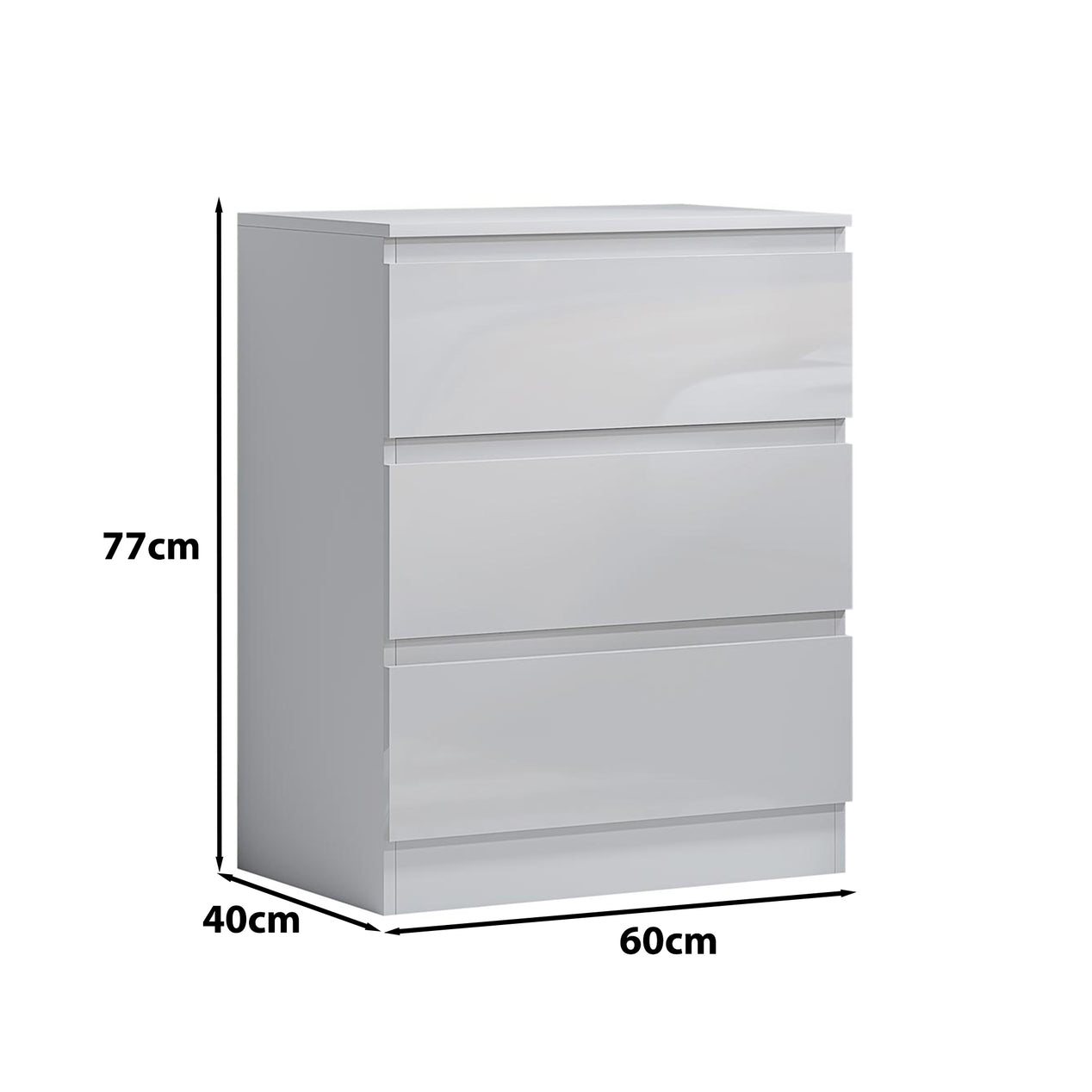 FWStyle Carlton 3 Drawer Chest Of Drawers - White Gloss Front