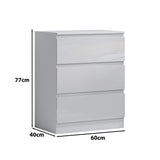 FWStyle Carlton 3 Drawer Chest Of Drawers - White Gloss Front
