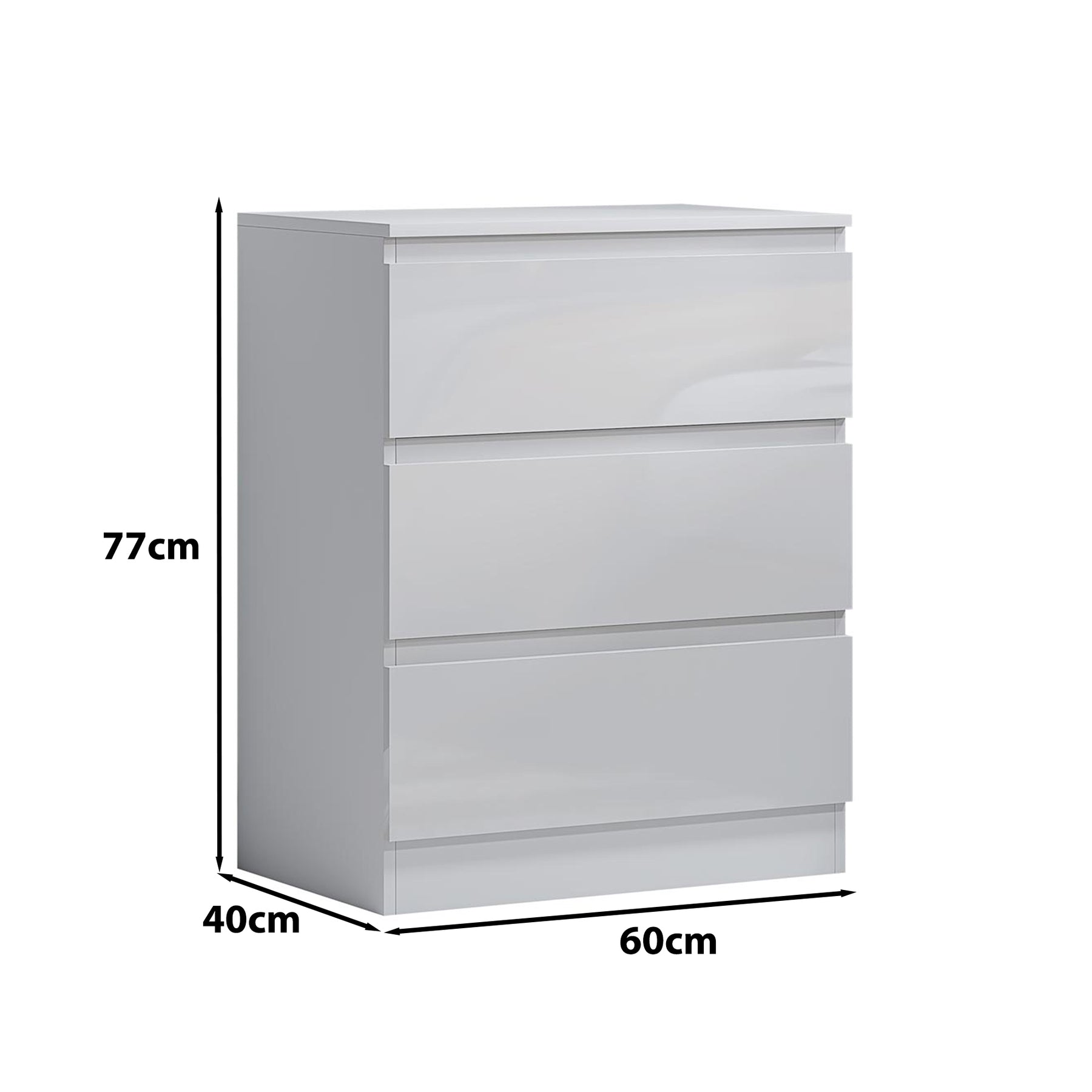 FWStyle Carlton 3 Drawer Chest Of Drawers - White Gloss Front