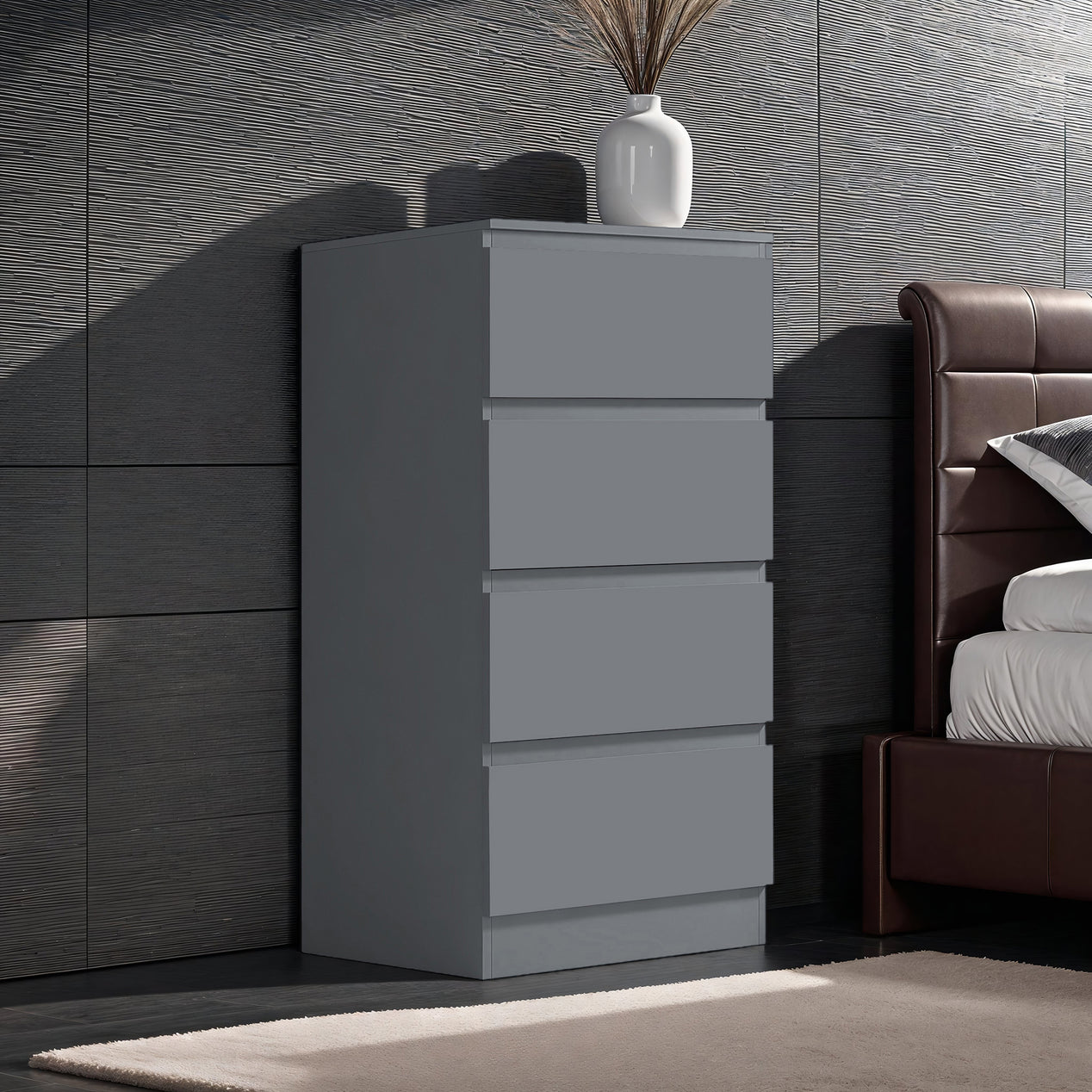 FWStyle Carlton 4 Drawer Slim Tallboy Chest of Drawers Matt Dark Grey
