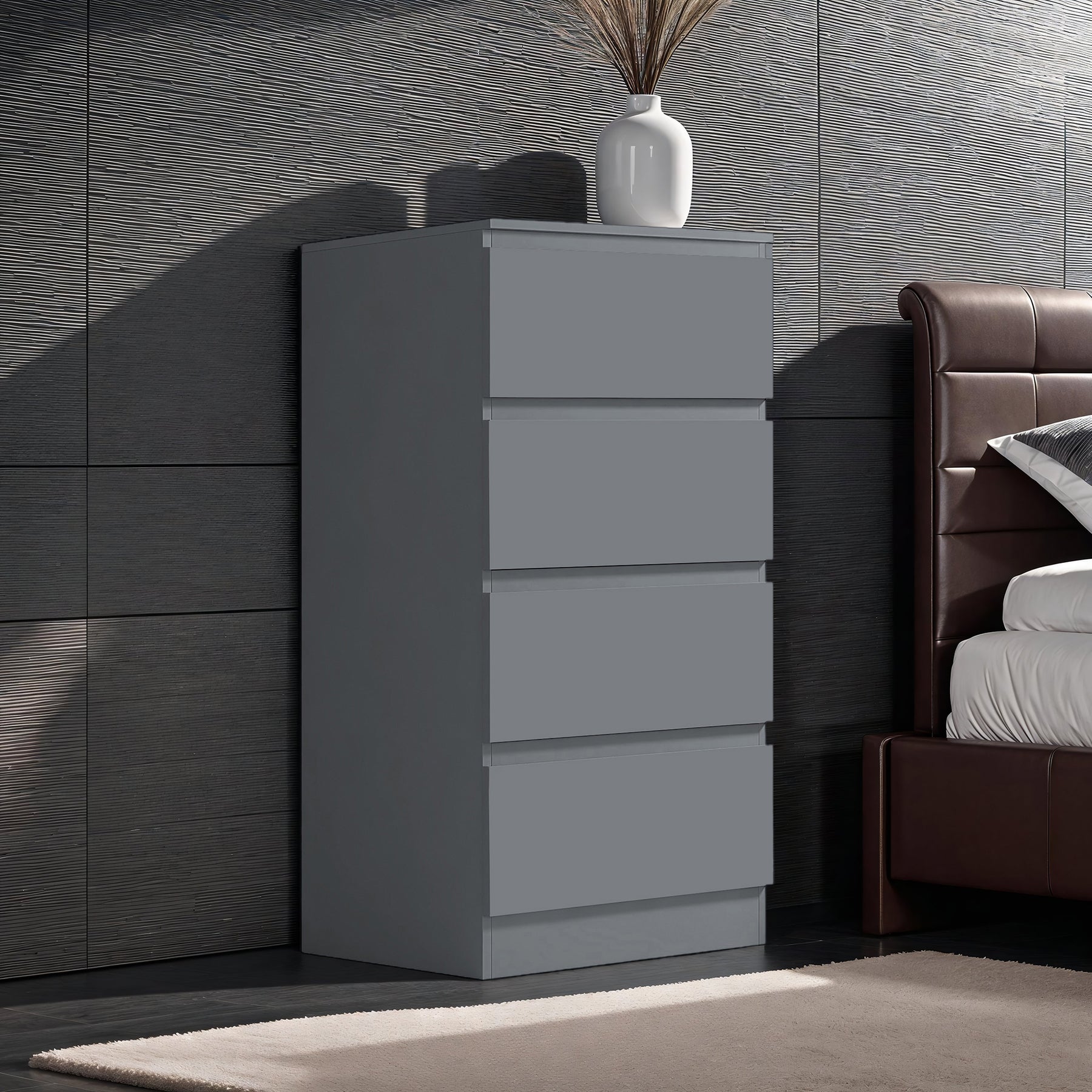 FWStyle Carlton 4 Drawer Slim Tallboy Chest of Drawers Matt Dark Grey