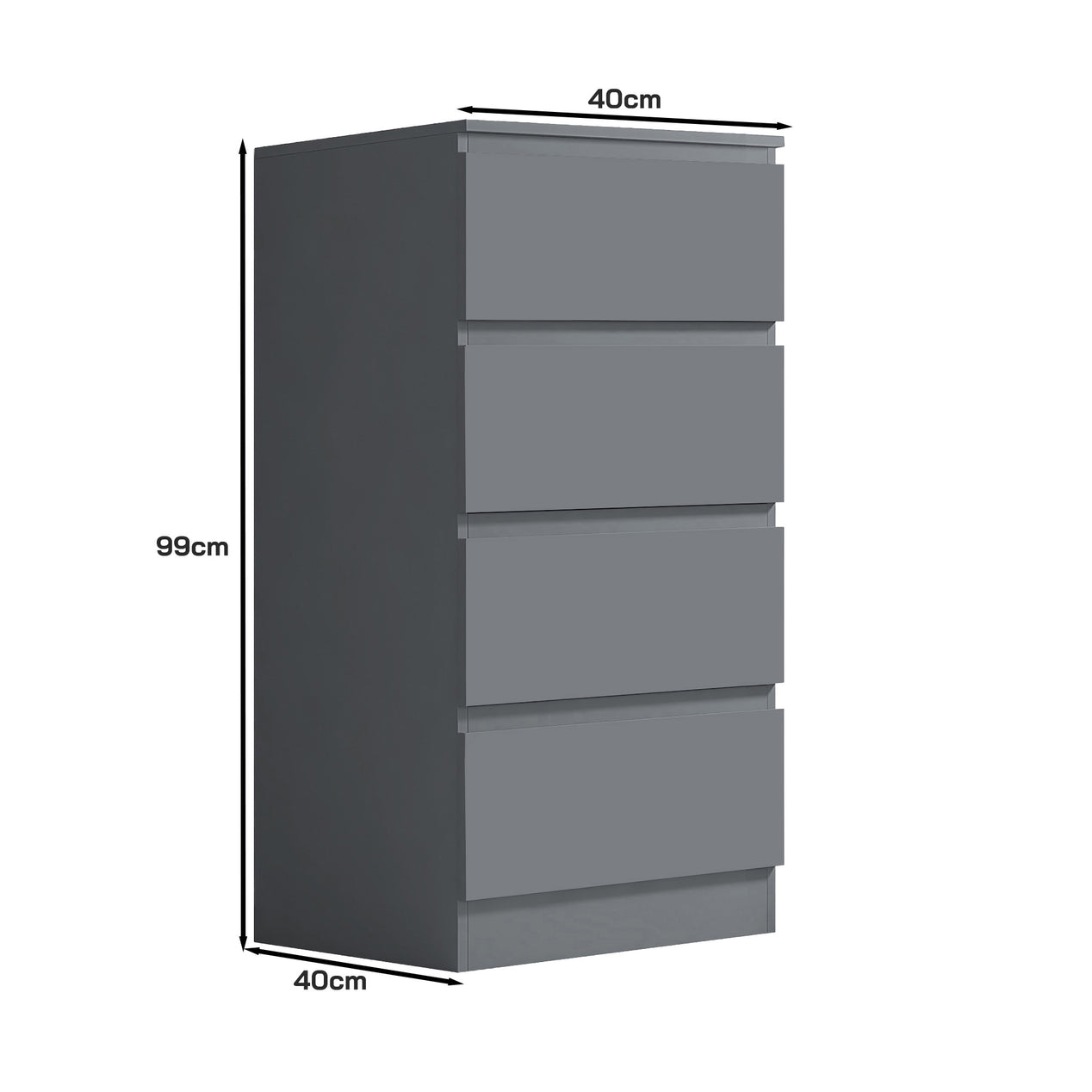 FWStyle Carlton 4 Drawer Slim Tallboy Chest of Drawers Matt Dark Grey