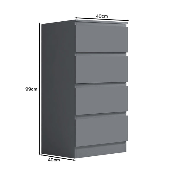 FWStyle Carlton 4 Drawer Slim Tallboy Chest of Drawers Matt Dark Grey