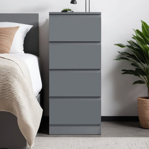 FWStyle Carlton 4 Drawer Slim Tallboy Chest of Drawers Matt Dark Grey