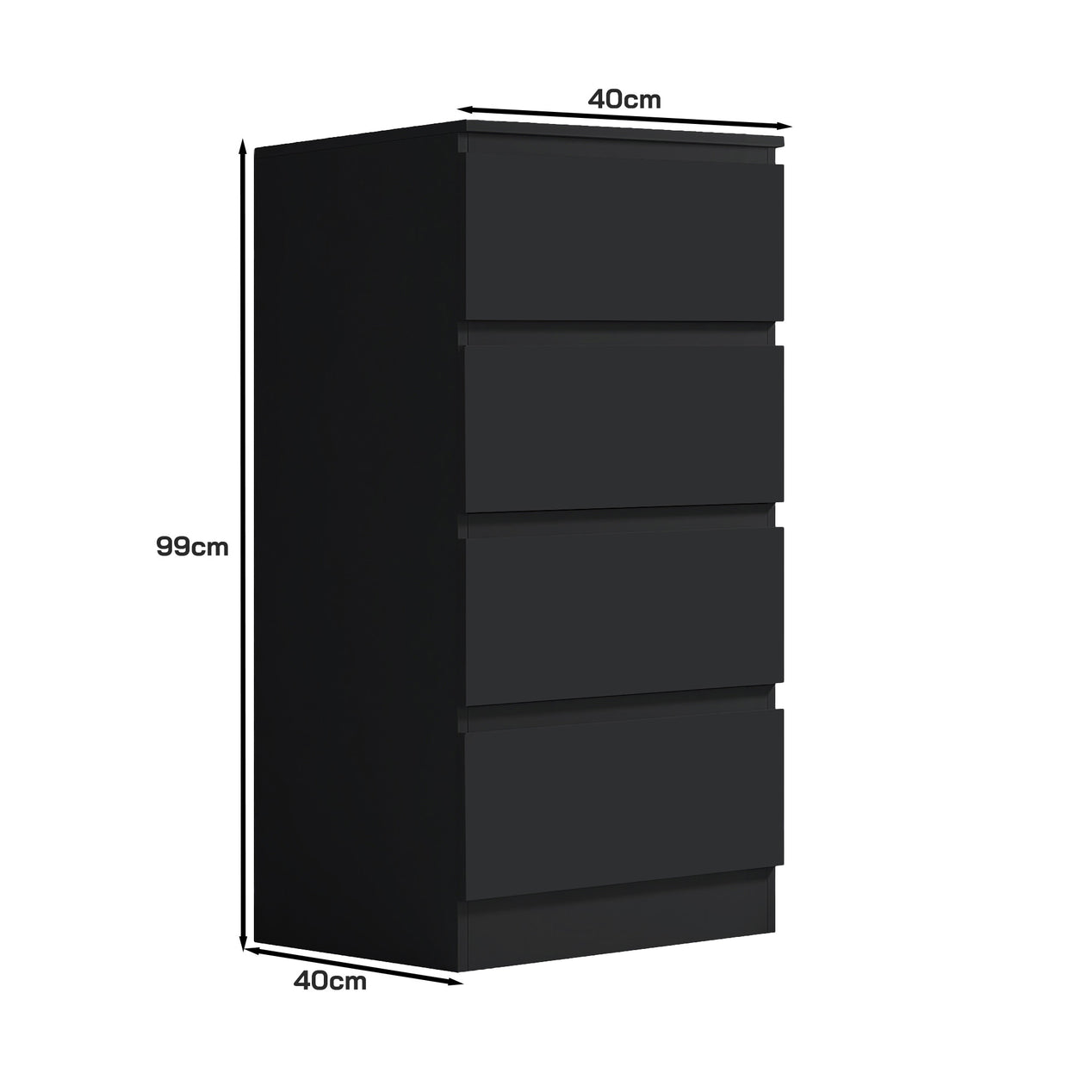 FWStyle Carlton 4 Drawer Slim Tallboy Chest of Drawers Matt Black