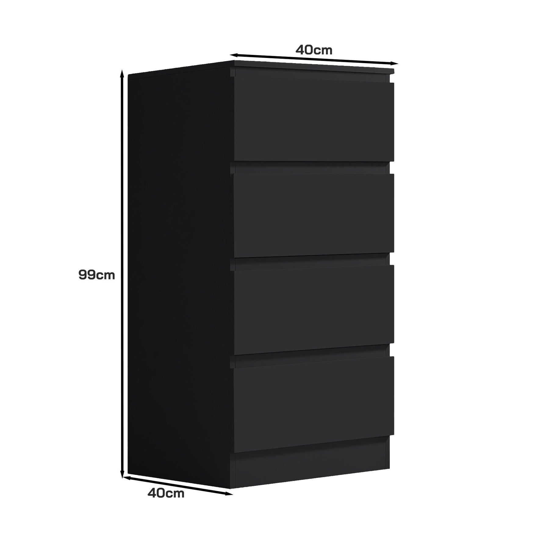 FWStyle Carlton 4 Drawer Slim Tallboy Chest of Drawers Matt Black