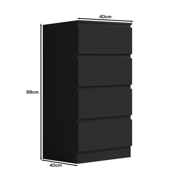 FWStyle Carlton 4 Drawer Slim Tallboy Chest of Drawers Matt Black