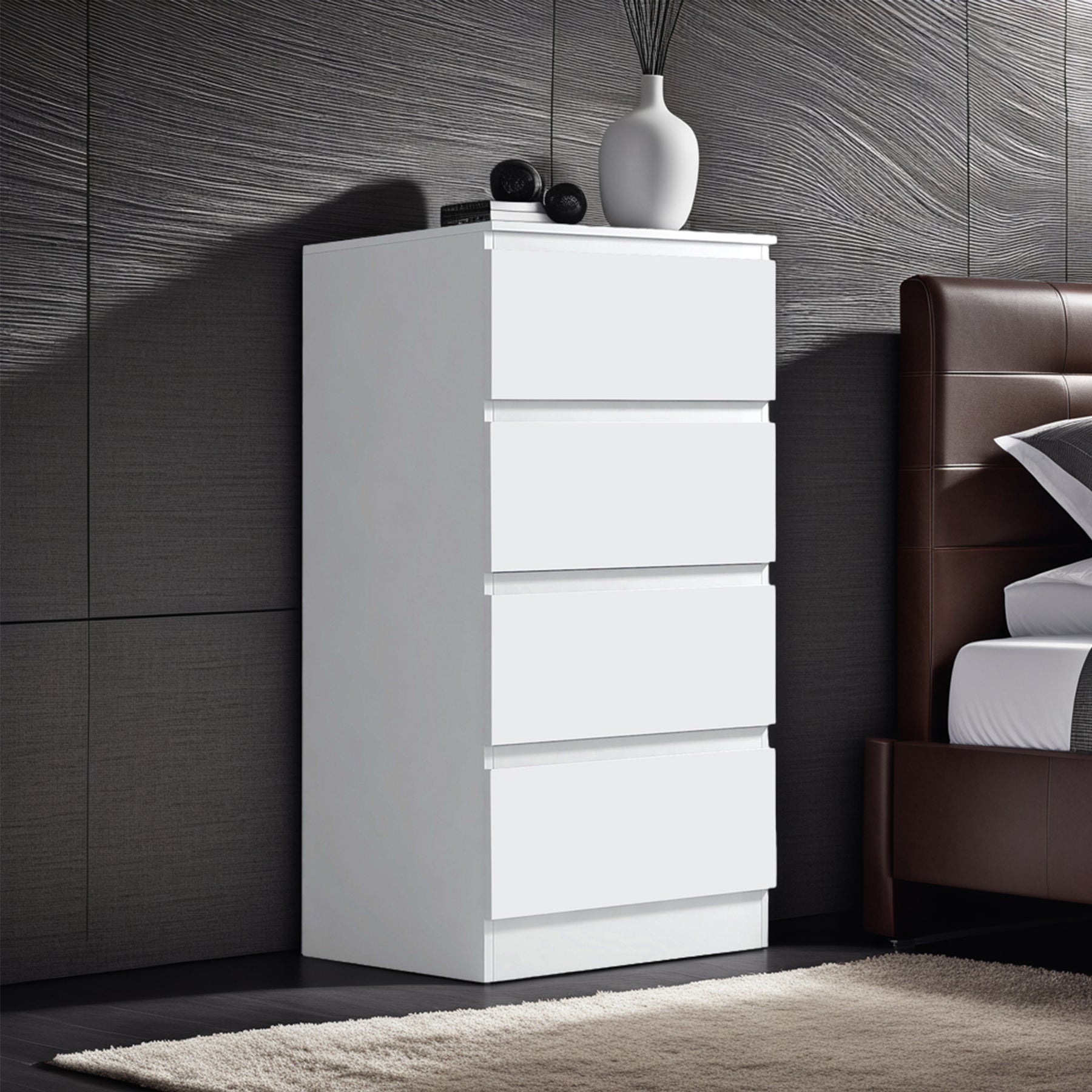 FWStyle Carlton 4 Drawer Slim Tallboy Chest of Drawers Matt White