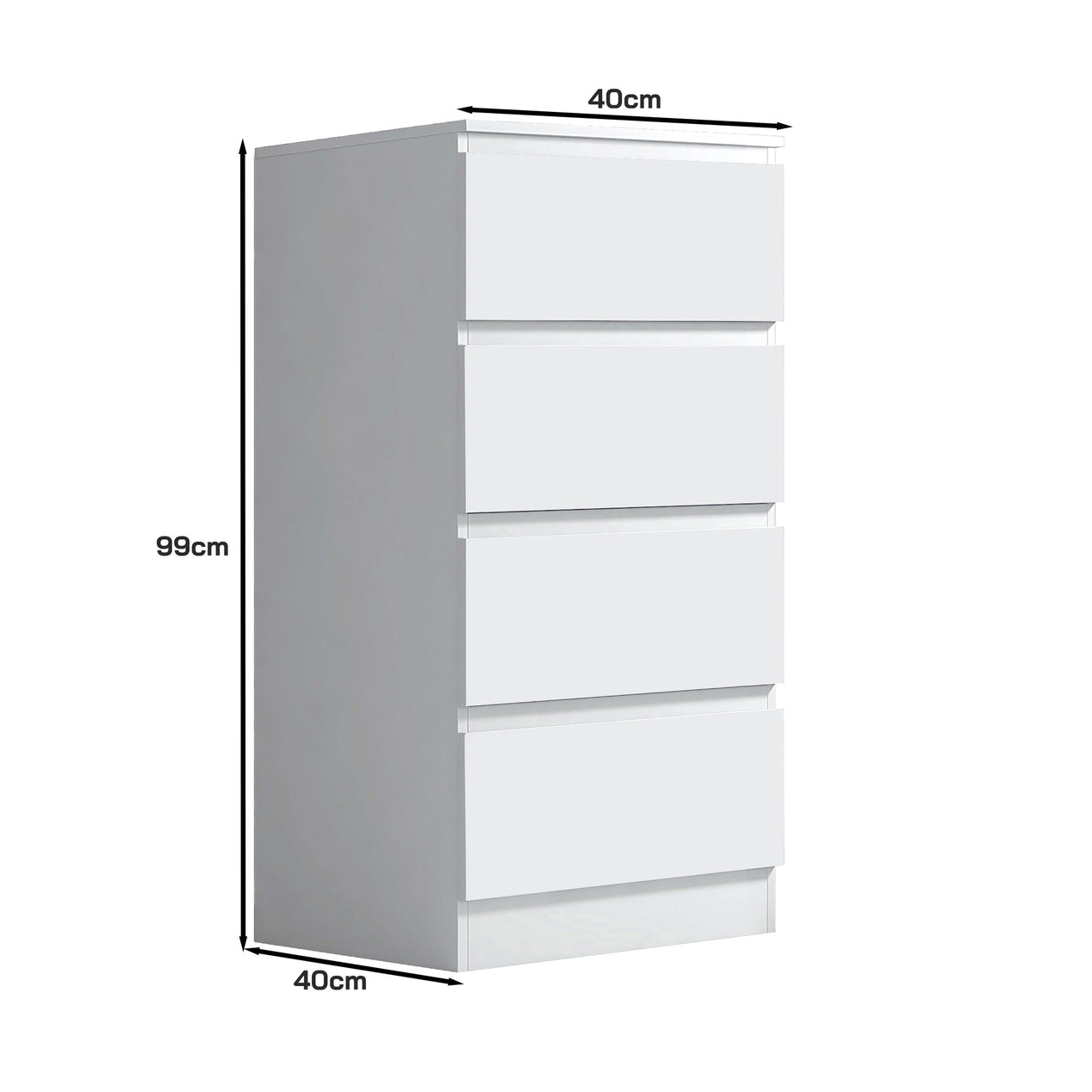 FWStyle Carlton 4 Drawer Slim Tallboy Chest of Drawers Matt White