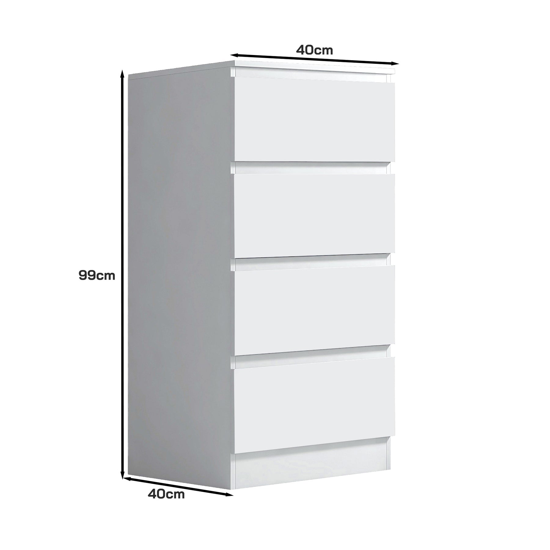 FWStyle Carlton 4 Drawer Slim Tallboy Chest of Drawers Matt White