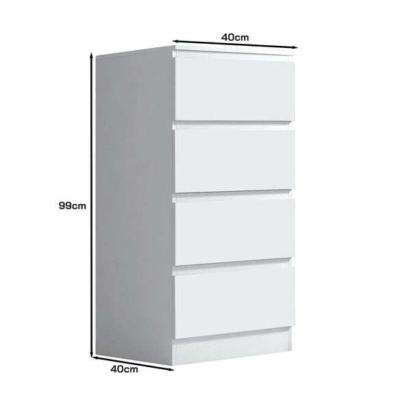 FWStyle Carlton 4 Drawer Slim Tallboy Chest of Drawers Matt White