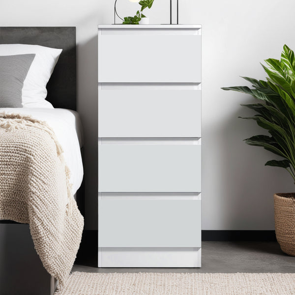 FWStyle Carlton 4 Drawer Slim Tallboy Chest of Drawers Matt White