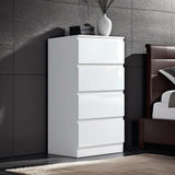 FWStyle Carlton 4 Drawer Slim Tallboy Chest of Drawers White Gloss