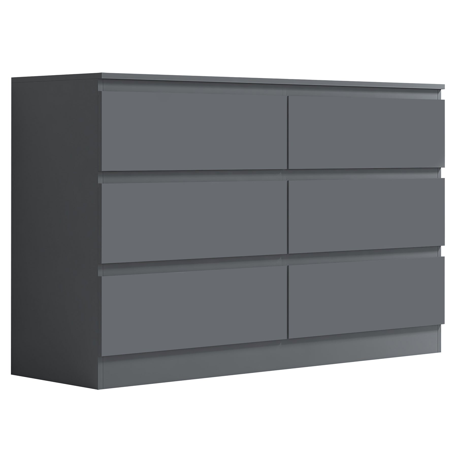 FWStyle Carlton 6 Drawer Wide 3+3 Chest of Drawers - Matt Dark Grey