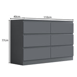 FWStyle Carlton 6 Drawer Wide 3+3 Chest of Drawers - Matt Dark Grey
