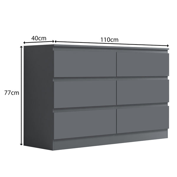 FWStyle Carlton 6 Drawer Wide 3+3 Chest of Drawers - Matt Dark Grey