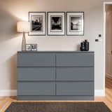 FWStyle Carlton 6 Drawer Wide 3+3 Chest of Drawers - Matt Dark Grey