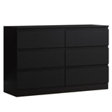 FWStyle Carlton 6 Drawer Wide 3+3 Chest Of Drawers - Matt Black