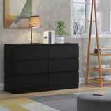 FWStyle Carlton 6 Drawer Wide 3+3 Chest Of Drawers - Matt Black