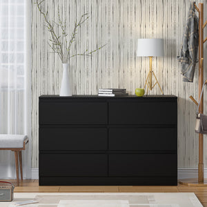 FWStyle Carlton 6 Drawer Wide 3+3 Chest Of Drawers - Matt Black