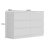 FWStyle Carlton 6 Drawer Wide 3+3 Chest Of Drawers - Matt White