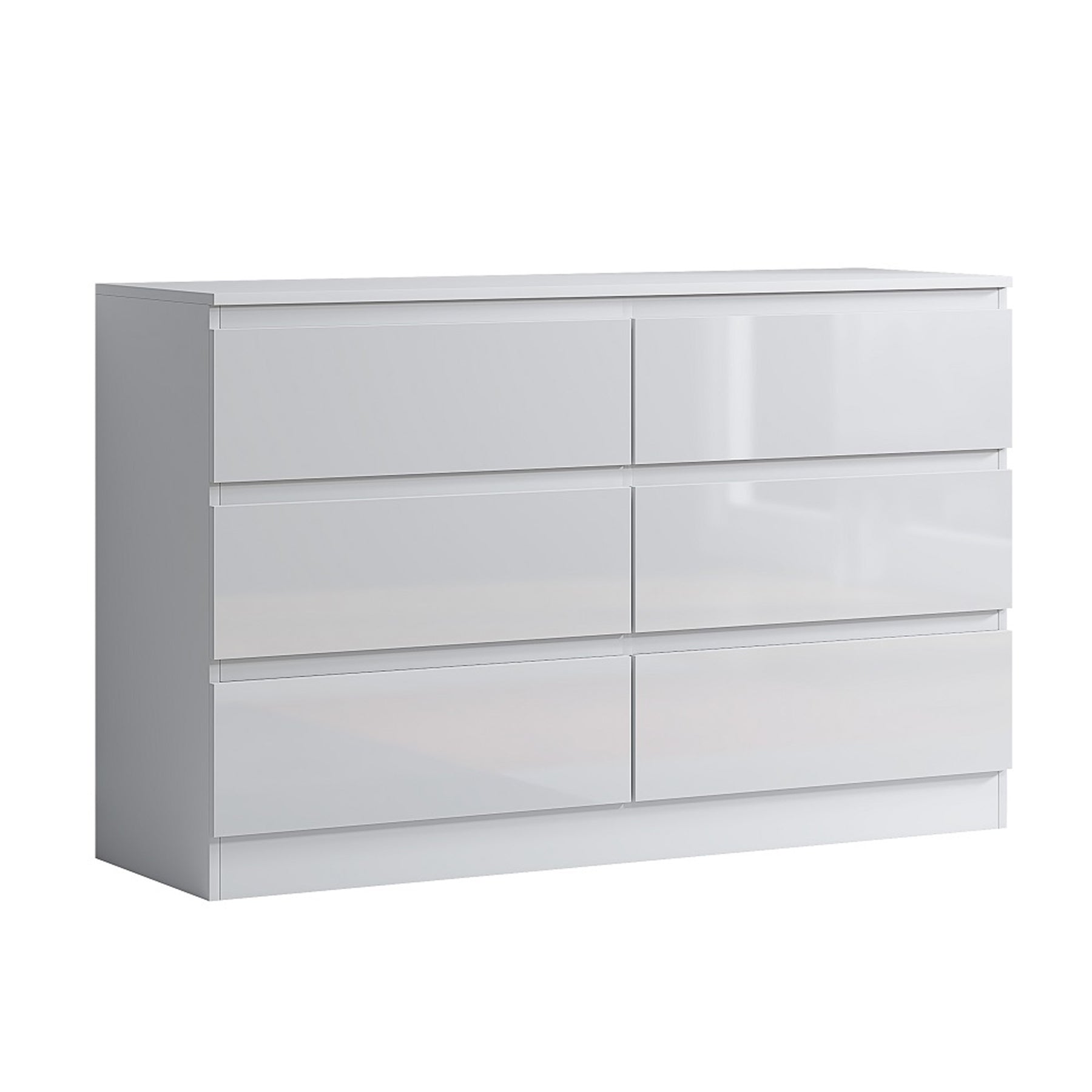FWStyle Carlton 6 Drawer Wide 3+3 Chest Of Drawers - White Gloss Front