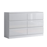 FWStyle Carlton 6 Drawer Wide 3+3 Chest Of Drawers - White Gloss Front