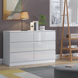 FWStyle Carlton 6 Drawer Wide 3+3 Chest Of Drawers - White Gloss Front