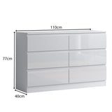 FWStyle Carlton 6 Drawer Wide 3+3 Chest Of Drawers - White Gloss Front