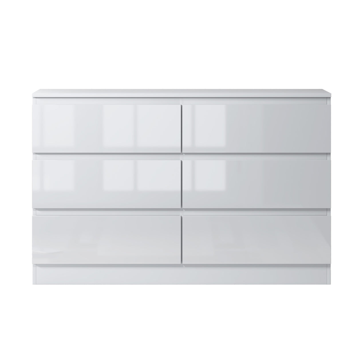 FWStyle Carlton 6 Drawer Wide 3+3 Chest Of Drawers - White Gloss Front